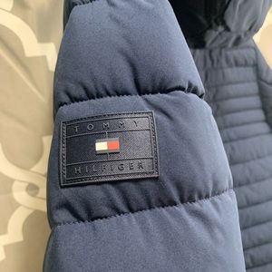 Men’s XL, navy hooded puffer jacket, the flex: Tommy Hilfiger, new w/$225 tags